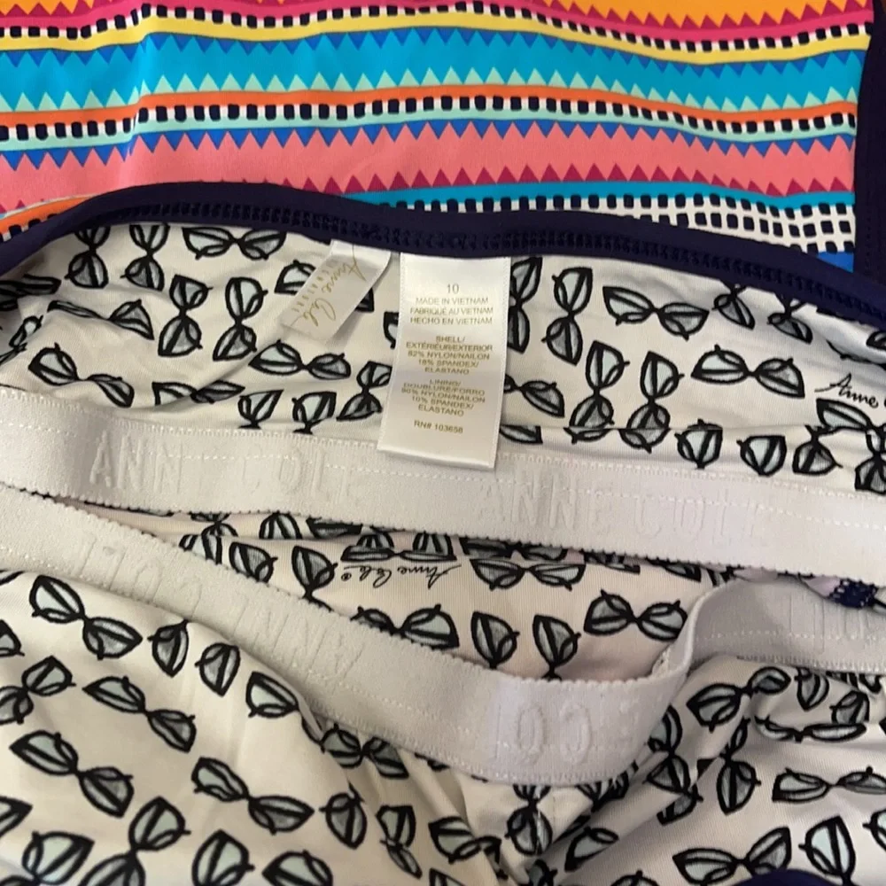 Anne Cole Stripe One Piece Bandeau Swimsuit Sz 10 Triangle Side Multicolor - Picture 10 of 14